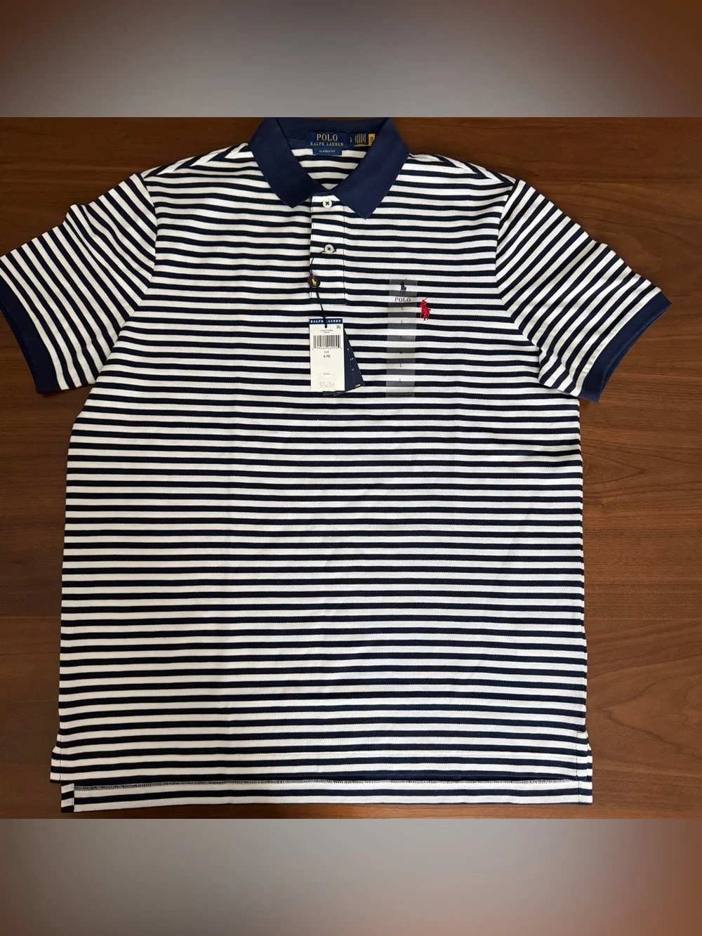 Polo by Ralph Lauren Navy & White Striped Polo with Red Logo